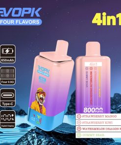 Vopk Four Flavors 80000 80K Puffs 4 in 1 Flavors Rechargeable LCD Display Disposable Vape in Strawberry Mango / Strawberry Kiwi / Watermelon Dragon Fruit
