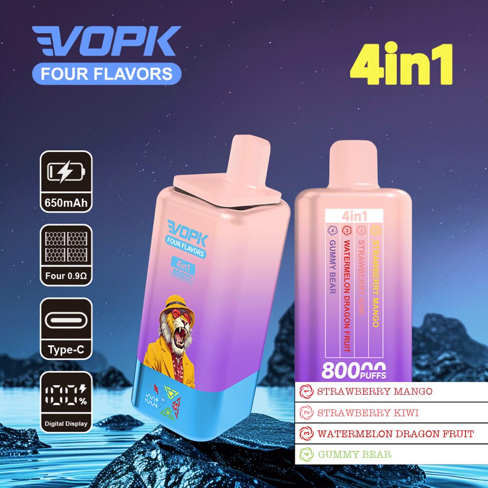 Vopk Four Flavors 80000 80K Puffs 4 in 1 Flavors Rechargeable LCD Display Disposable Vape in Strawberry Mango / Strawberry Kiwi / Watermelon Dragon Fruit