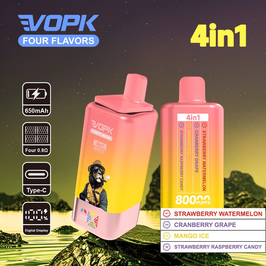 Vopk Four Flavors 80000 80K Puffs 4 in 1 Flavors Rechargeable LCD Display Disposable Vape in Strawberry Watermelon / Cranberry Grape / Mango Ice /