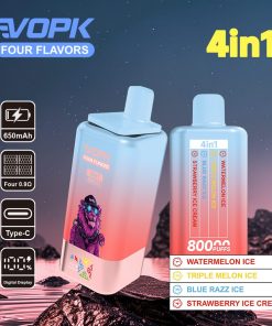 Vopk Four Flavors 80000 80K Puffs 4 in 1 Flavors Rechargeable LCD Display Disposable Vape in Watermelon Ice / Triple Melon Ice / Blue Razz Ice /