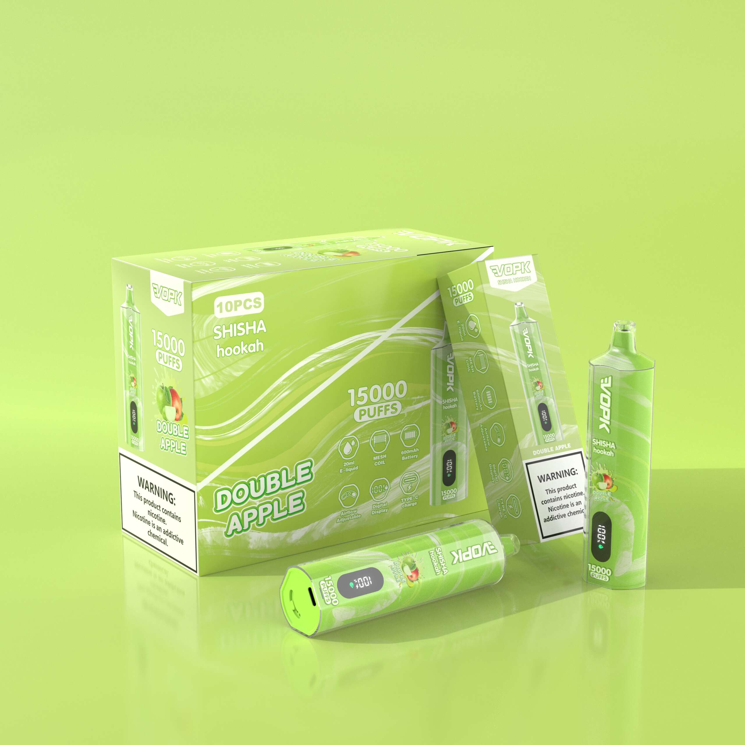 VOPK Shisha Hookah 15000 15K Puffs Edition DTL Disposable in 1. Double Apple flavor