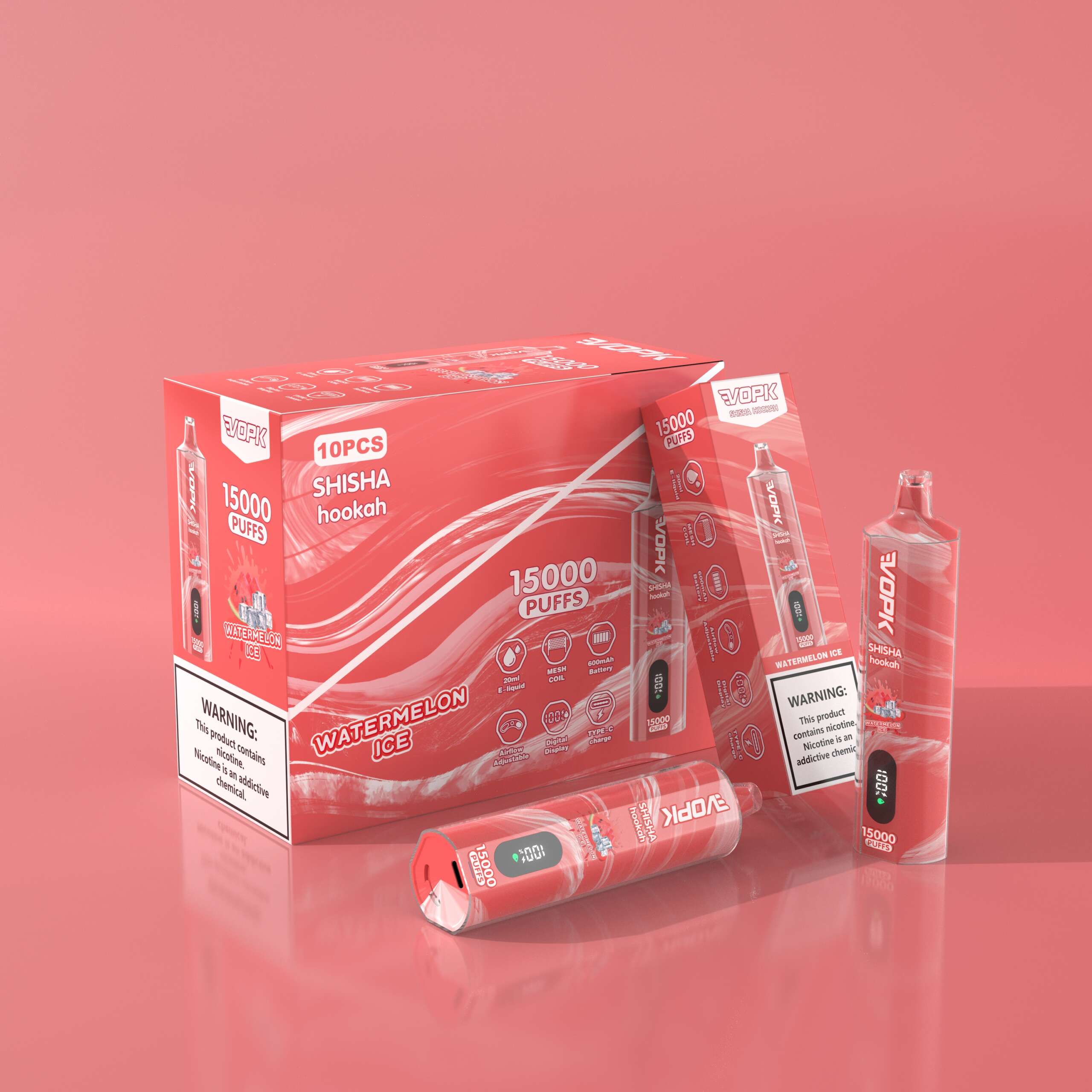 VOPK Shisha Hookah 15000 15K Puffs Edition DTL Disposable in 9. Watermelon Ice flavor