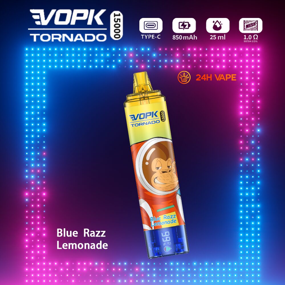 VOPK Tornado 15000 15K Puffs LED Display Disposable in Blue Razz Lemonade flavor