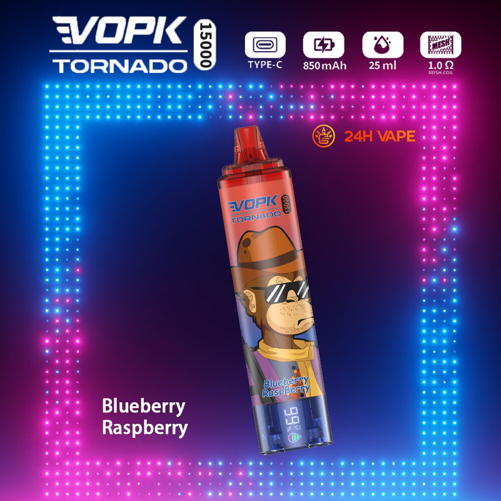 VOPK Tornado 15000 15K Puffs LED Display Disposable in Blueberry Raspberry flavor