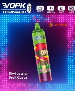 VOPK Tornado 15000 15K Puffs LED Display Disposable in Kiwi Passion Fruit Guava flavor