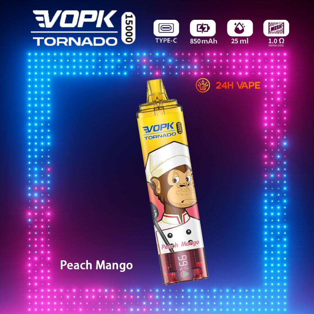 VOPK Tornado 15000 15K Puffs LED Display Disposable in Peach Mango flavor