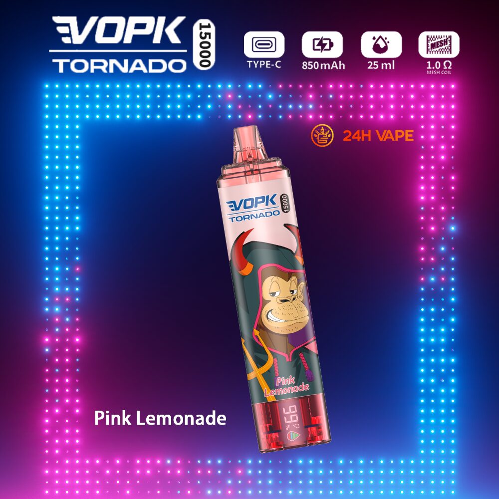 VOPK Tornado 15000 15K Puffs LED Display Disposable in Pink Lemonade flavor