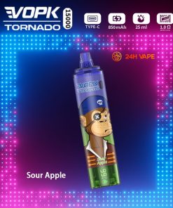 VOPK Tornado 15000 15K Puffs LED Display Disposable in Sour Apple flavor