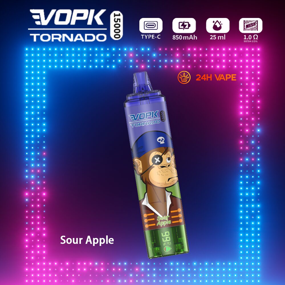 VOPK Tornado 15000 15K Puffs LED Display Disposable in Sour Apple flavor