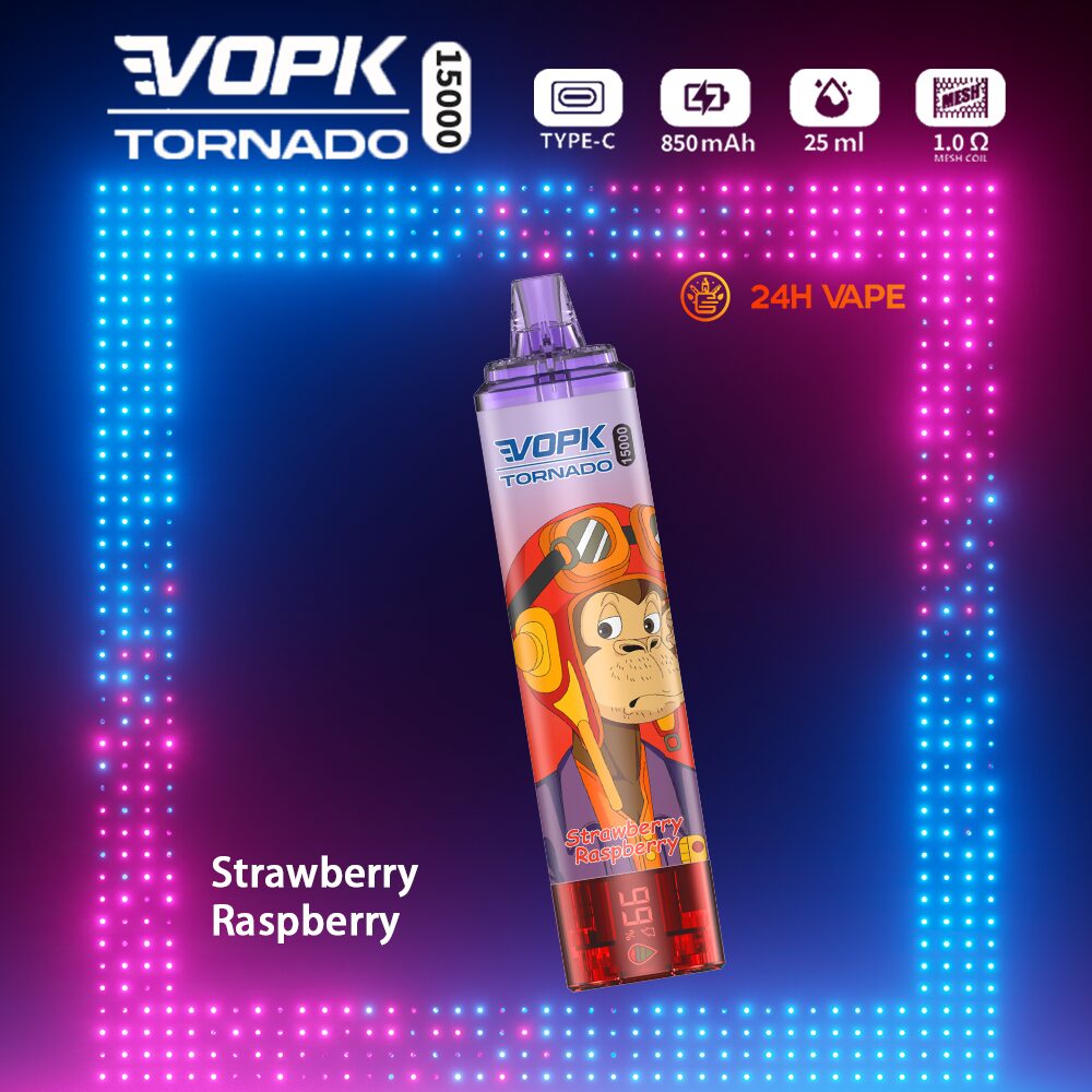 VOPK Tornado 15000 15K Puffs LED Display Disposable in Strawberry Raspberry flavor