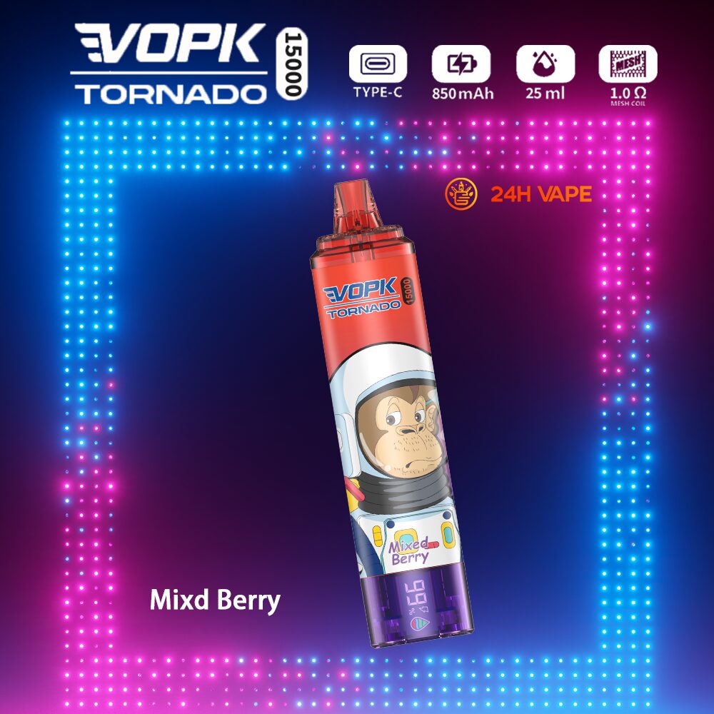VOPK Tornado 15000 15K Puffs LED Display Disposable in vopk tornado 15000 mixd berry flavor