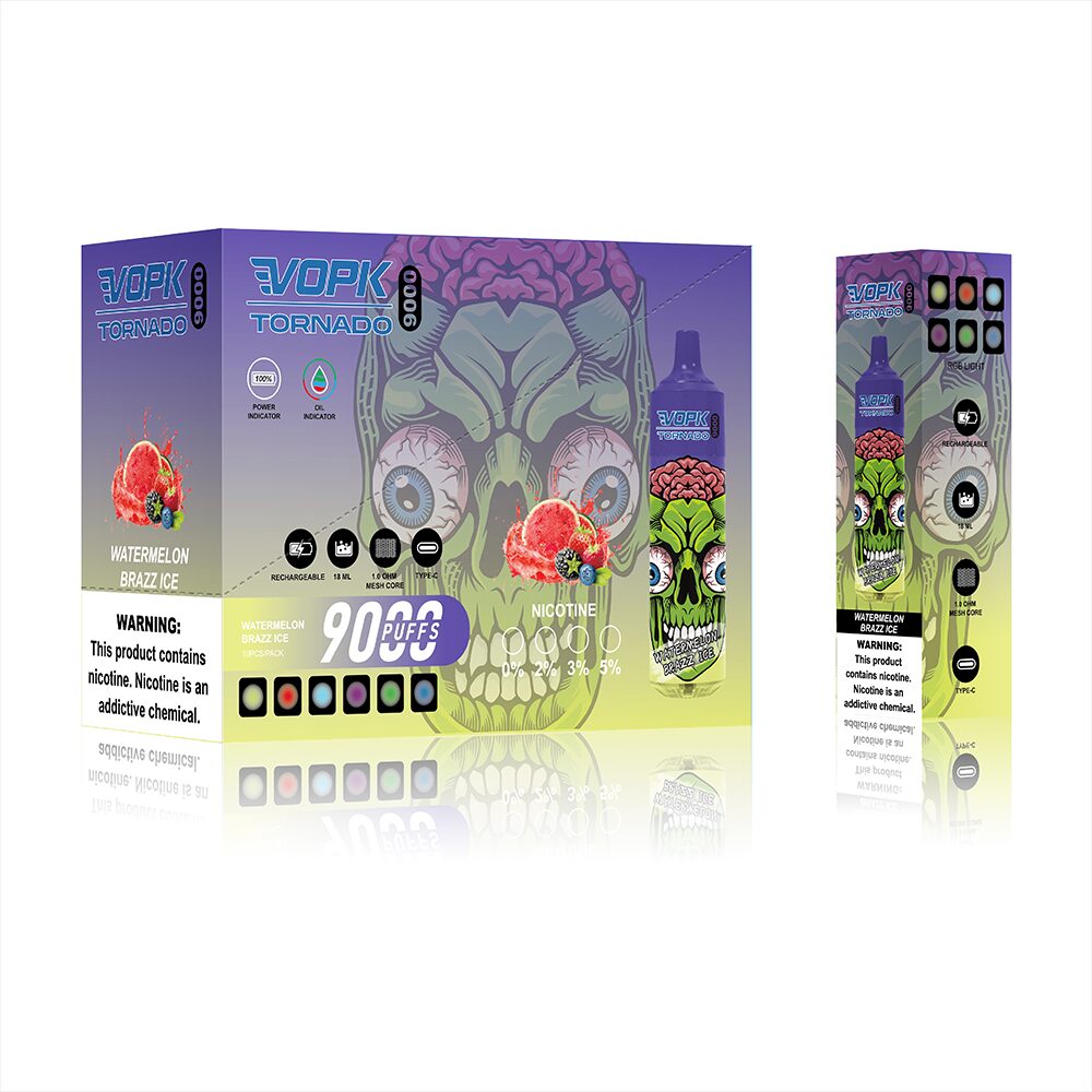 VOPK Tornado 9000 Puffs Disposable in 4. Watermelon Brazz Ice flavor