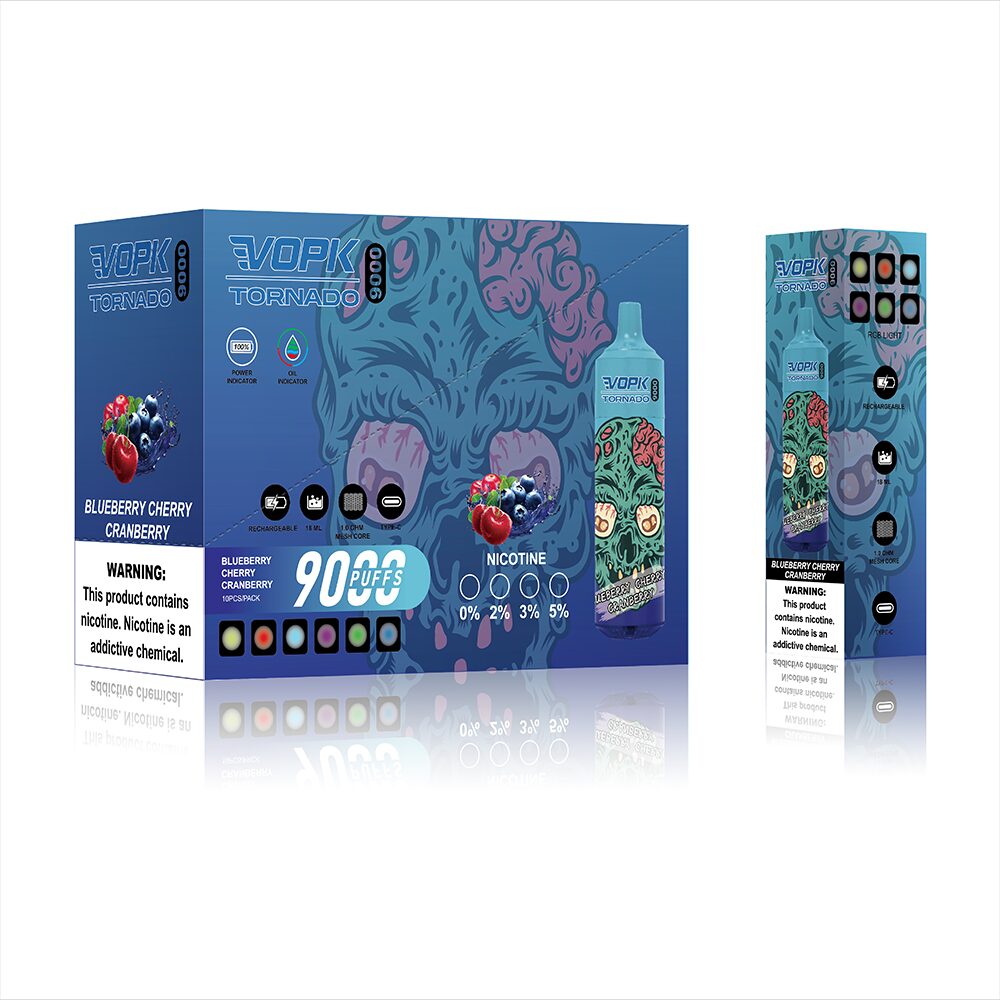 VOPK Tornado 9000 Puffs Disposable in vopk tornado 9000 blueberry cherry cranberry flavor