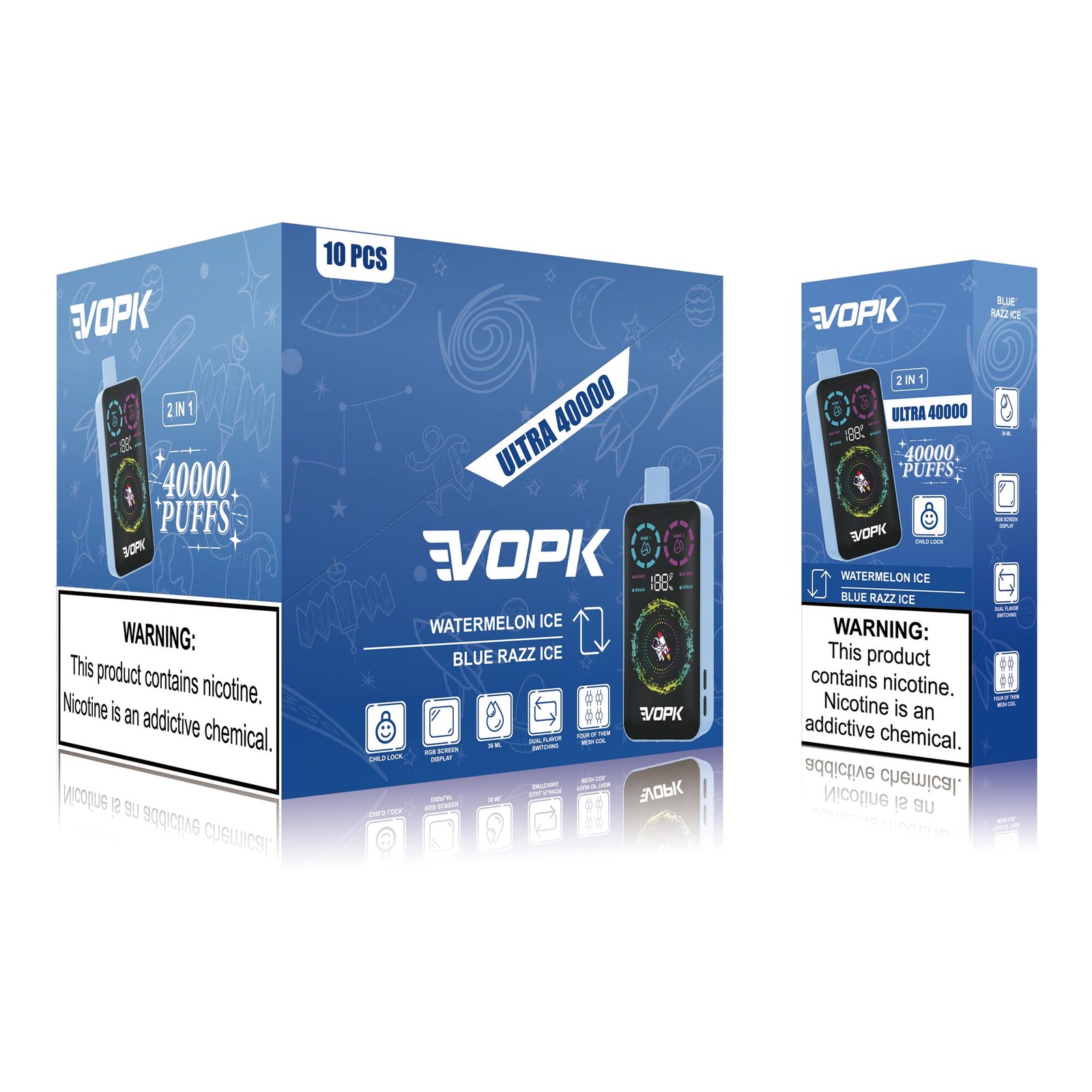 VOPK ULTRA 40000 40K Puffs Double Taste RGD Screen Display Disposable Vape in 1 box of 10 different flavors flavor