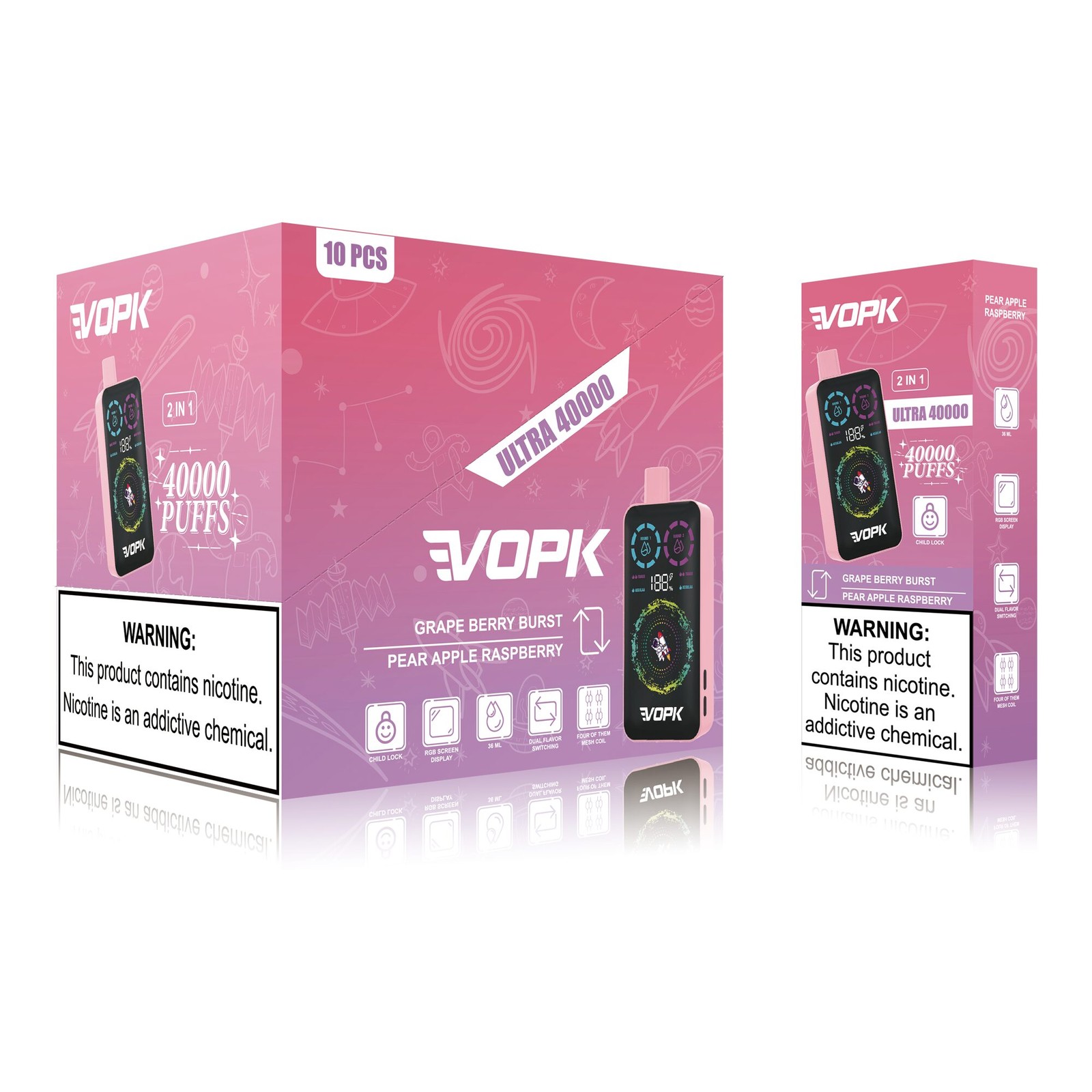 VOPK ULTRA 40000 40K Puffs Double Taste RGD Screen Display Disposable Vape in Grape Berry Burst / Pear Apple Raspberry flavor