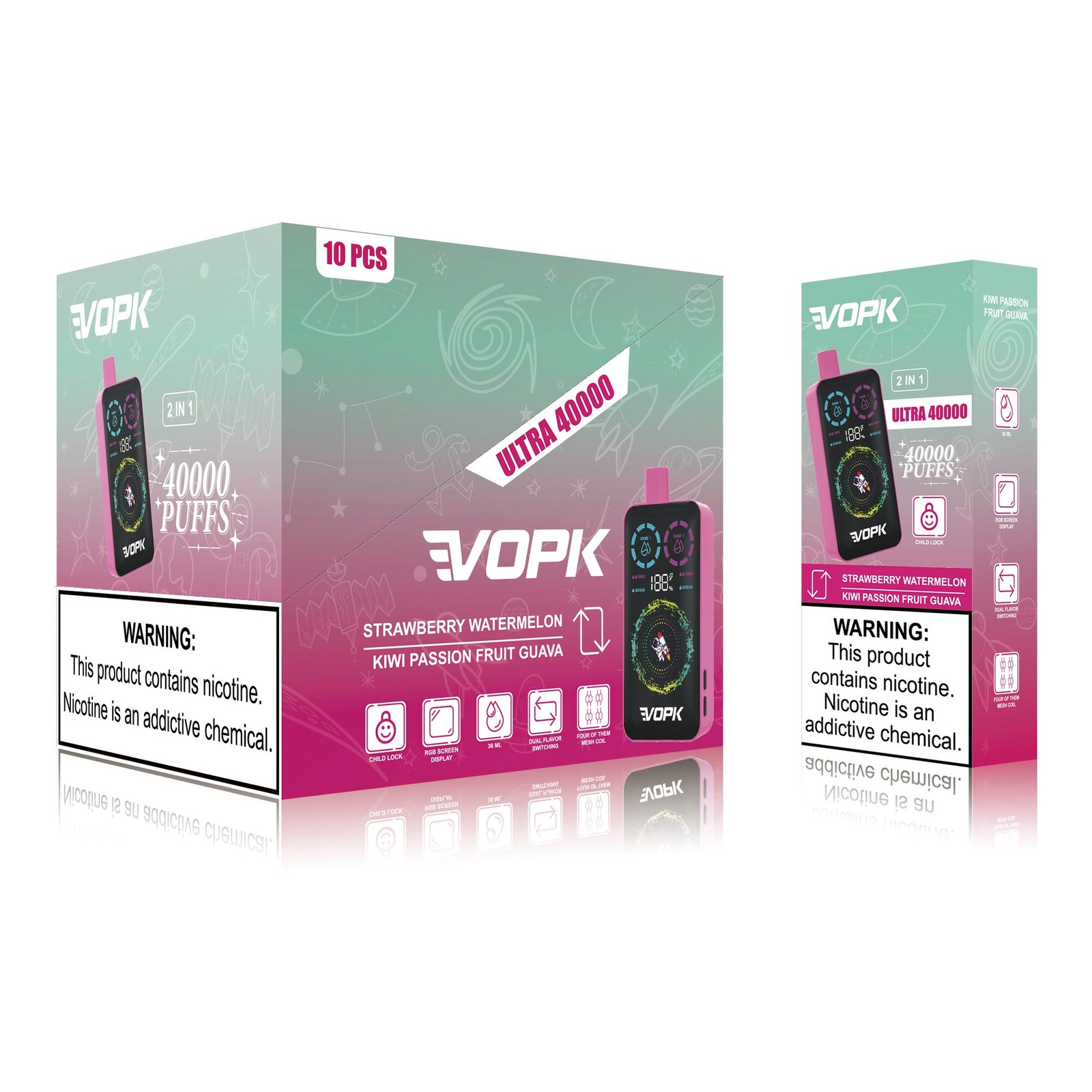 VOPK ULTRA 40000 40K Puffs Double Taste RGD Screen Display Disposable Vape in Strawberry Watermelon / Kiwi Passion Fruit Guava flavor