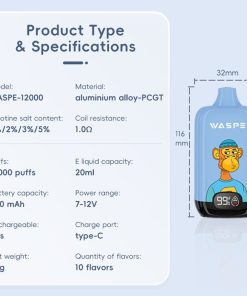 WASPE Digital Box 12000 Puffs Original Edition Disposable Vape in Waspe Digital Box 12000 flavor