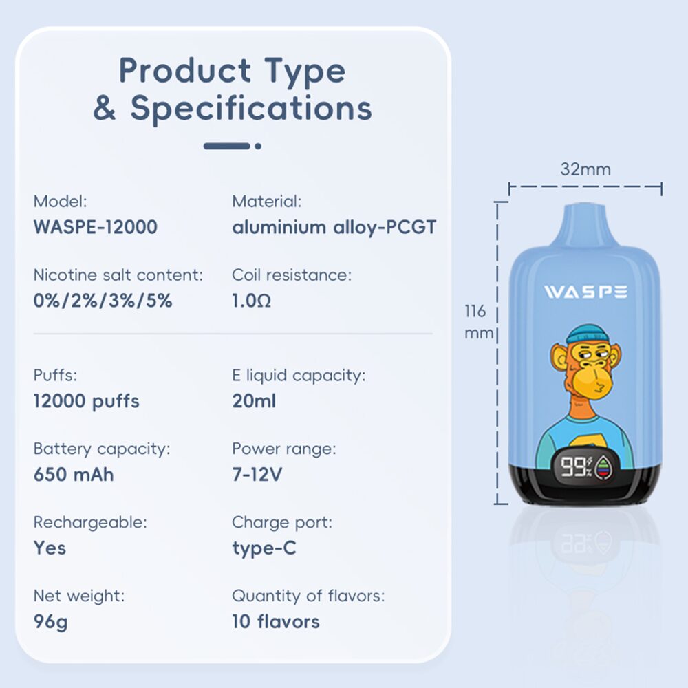 WASPE Digital Box 12000 Puffs Original Edition Disposable Vape in Waspe Digital Box 12000 flavor
