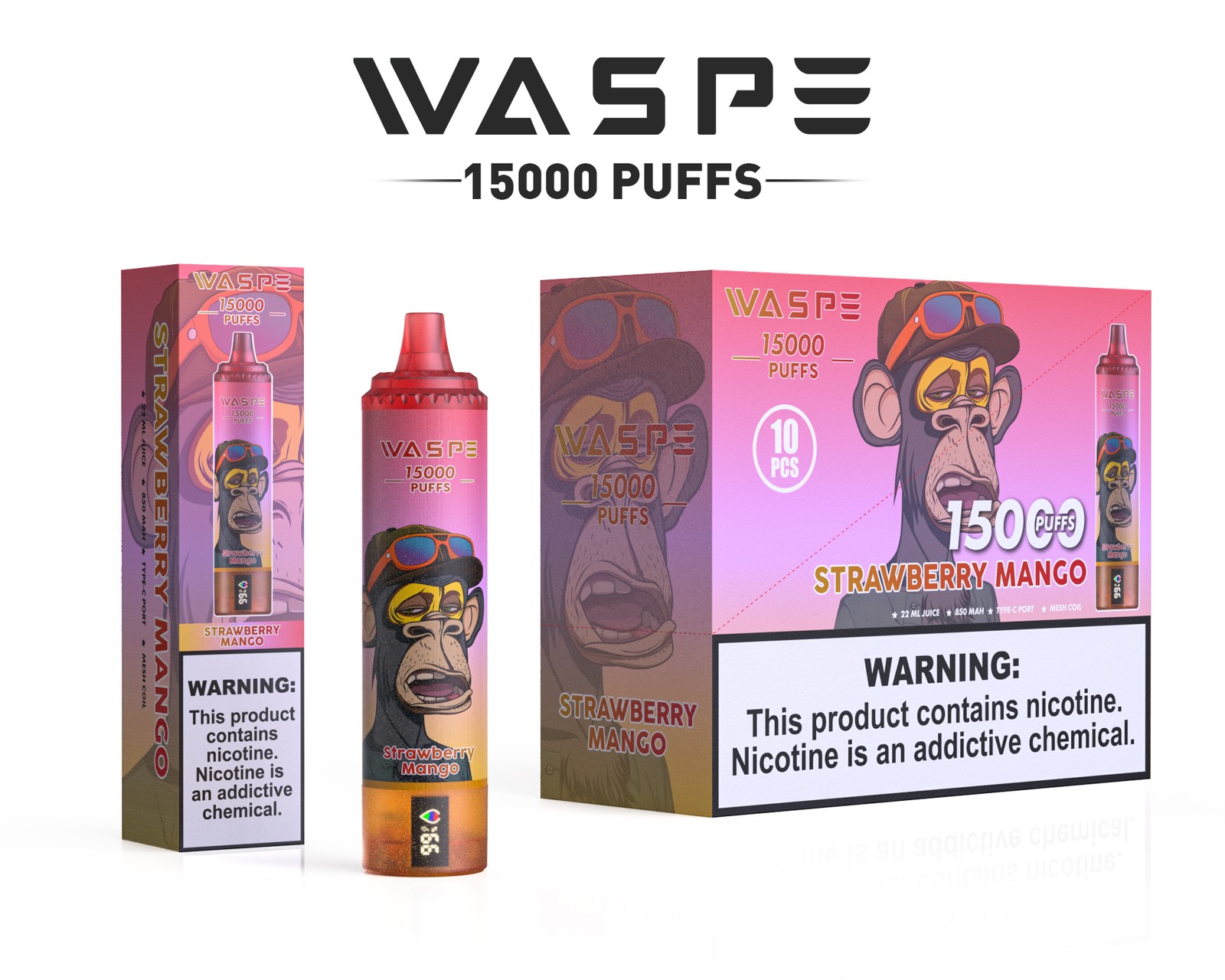 WASPE 15000 Puffs Original LED Display Edition Disposable Vape Pen in Waspe 15000 flavor