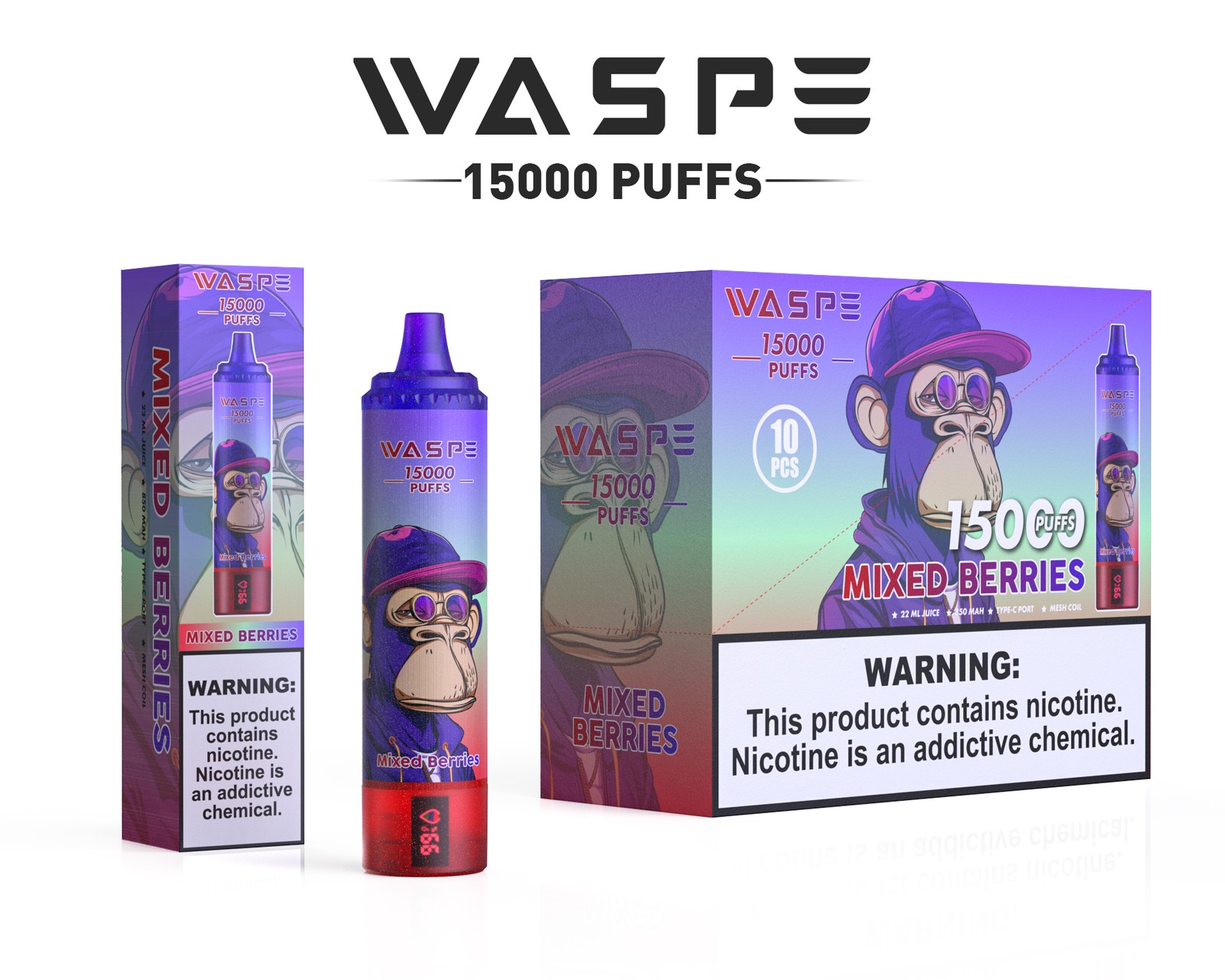 WASPE 15000 Puffs Original LED Display Edition Disposable Vape Pen in Waspe 15000 flavor