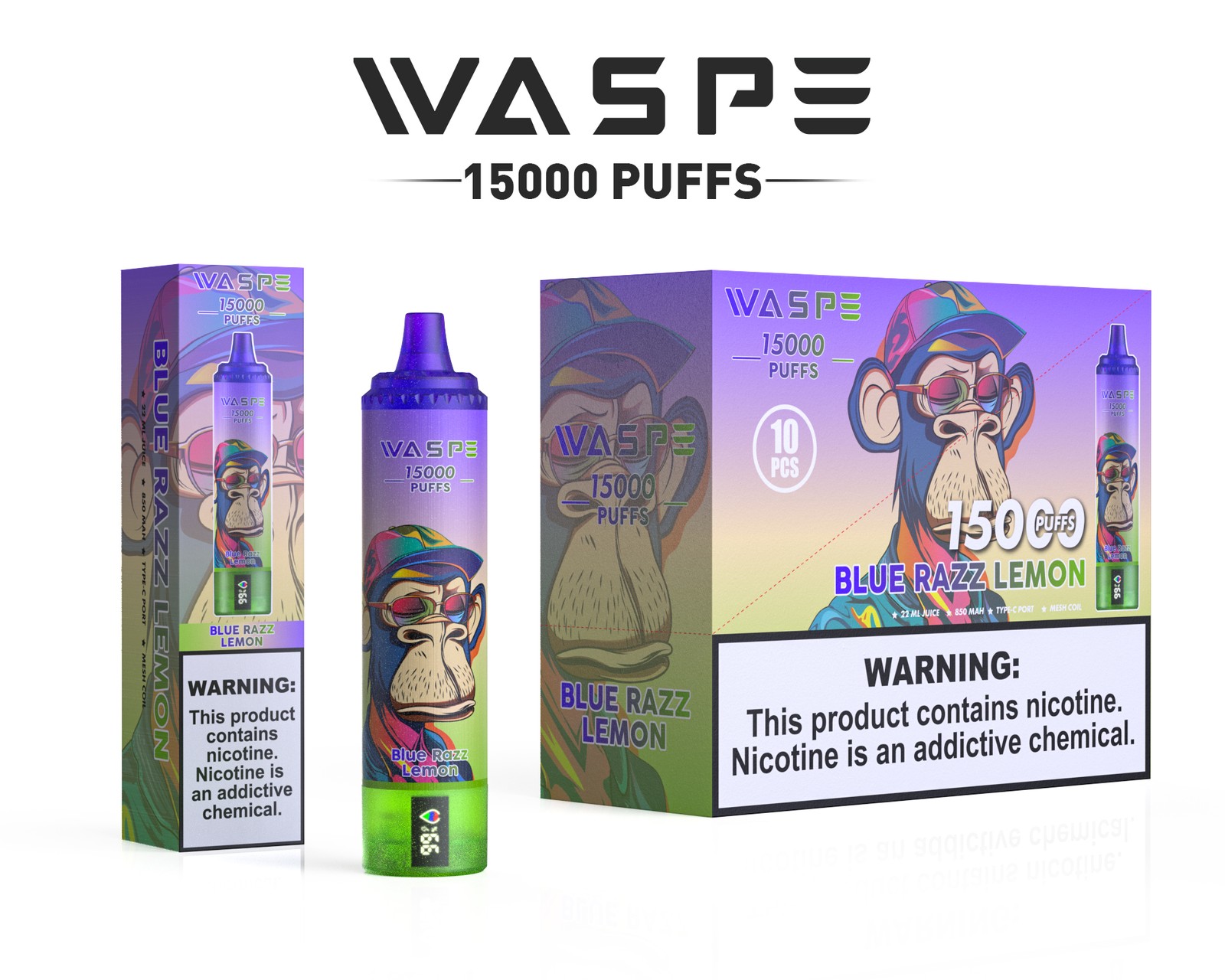 WASPE 15000 Puffs Original LED Display Edition Disposable Vape Pen in Waspe 15000 flavor