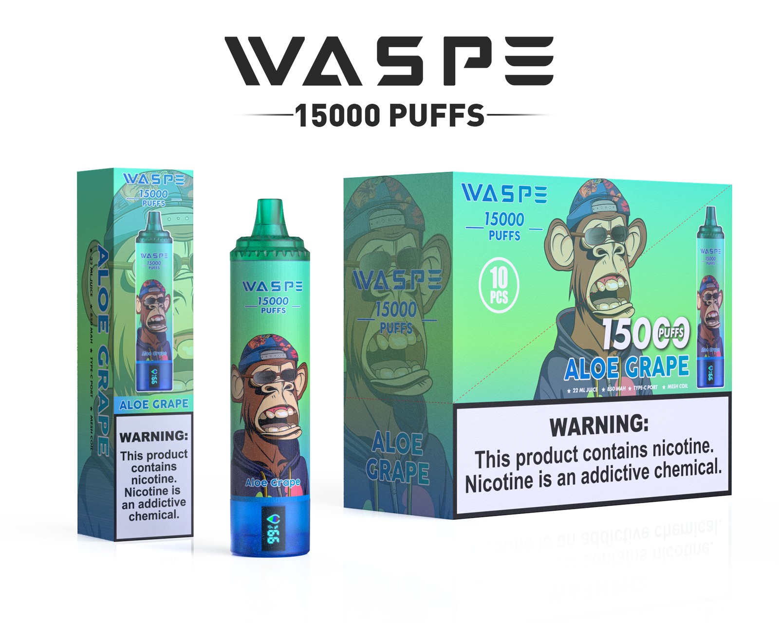 WASPE 15000 Puffs Original LED Display Edition Disposable Vape Pen in Waspe 15000 flavor