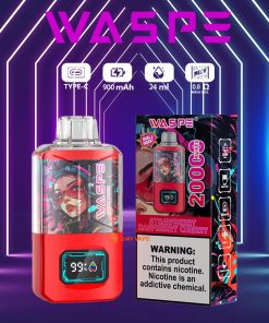 WASPE 20000 20K Puffs Dual Mesh Box 0% 2% 3% 5% Nicotine LCD Display Disposable Vape in 10. Strawberry Raspberry Cherry flavor