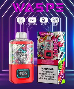 WASPE 20000 20K Puffs Dual Mesh Box 0% 2% 3% 5% Nicotine LCD Display Disposable Vape in 2. Strawberry Watermelon flavor