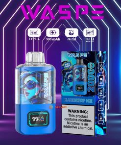 WASPE 20000 20K Puffs Dual Mesh Box 0% 2% 3% 5% Nicotine LCD Display Disposable Vape in 3. Blueberry Ice flavor