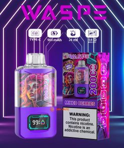 WASPE 20000 20K Puffs Dual Mesh Box 0% 2% 3% 5% Nicotine LCD Display Disposable Vape in 4. Mixed Berries flavor