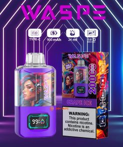 WASPE 20000 20K Puffs Dual Mesh Box 0% 2% 3% 5% Nicotine LCD Display Disposable Vape in 5. Grape Ice flavor