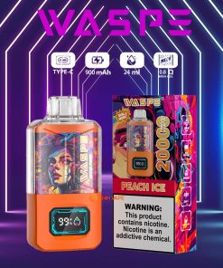 WASPE 20000 20K Puffs Dual Mesh Box 0% 2% 3% 5% Nicotine LCD Display Disposable Vape in 6. Peach Ice flavor