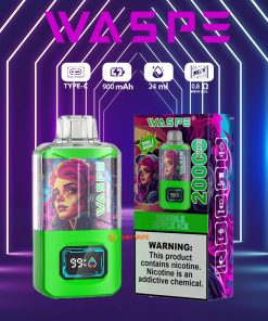 WASPE 20000 20K Puffs Dual Mesh Box 0% 2% 3% 5% Nicotine LCD Display Disposable Vape in 7. Double Apple Ice flavor