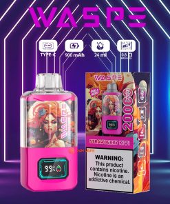 WASPE 20000 20K Puffs Dual Mesh Box 0% 2% 3% 5% Nicotine LCD Display Disposable Vape in 8. Strawberry Kiwi flavor