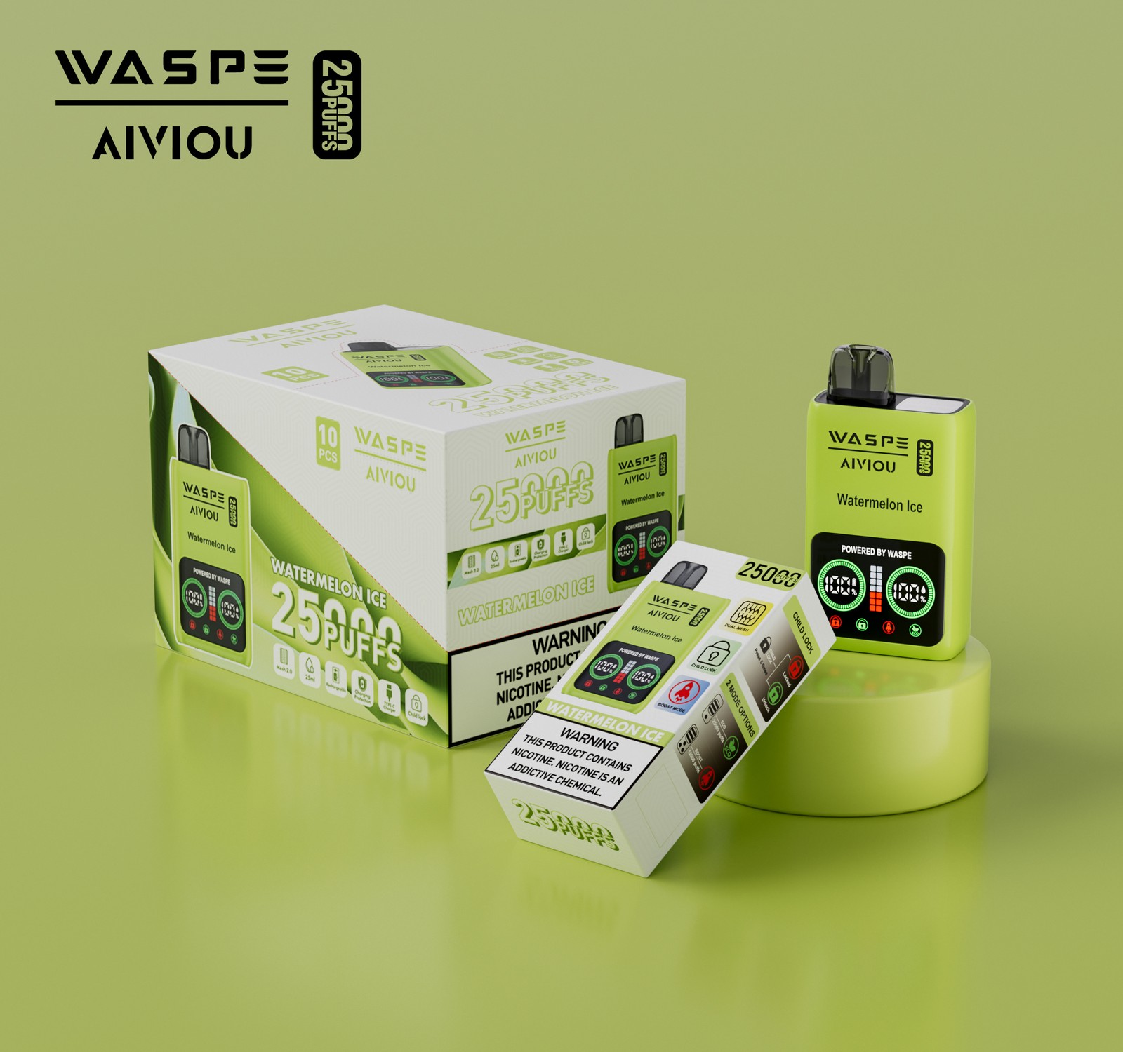 WASPE 25000 25K Puffs Edition LCD Display Disposable Vape in 1. Watermelon Ice flavor