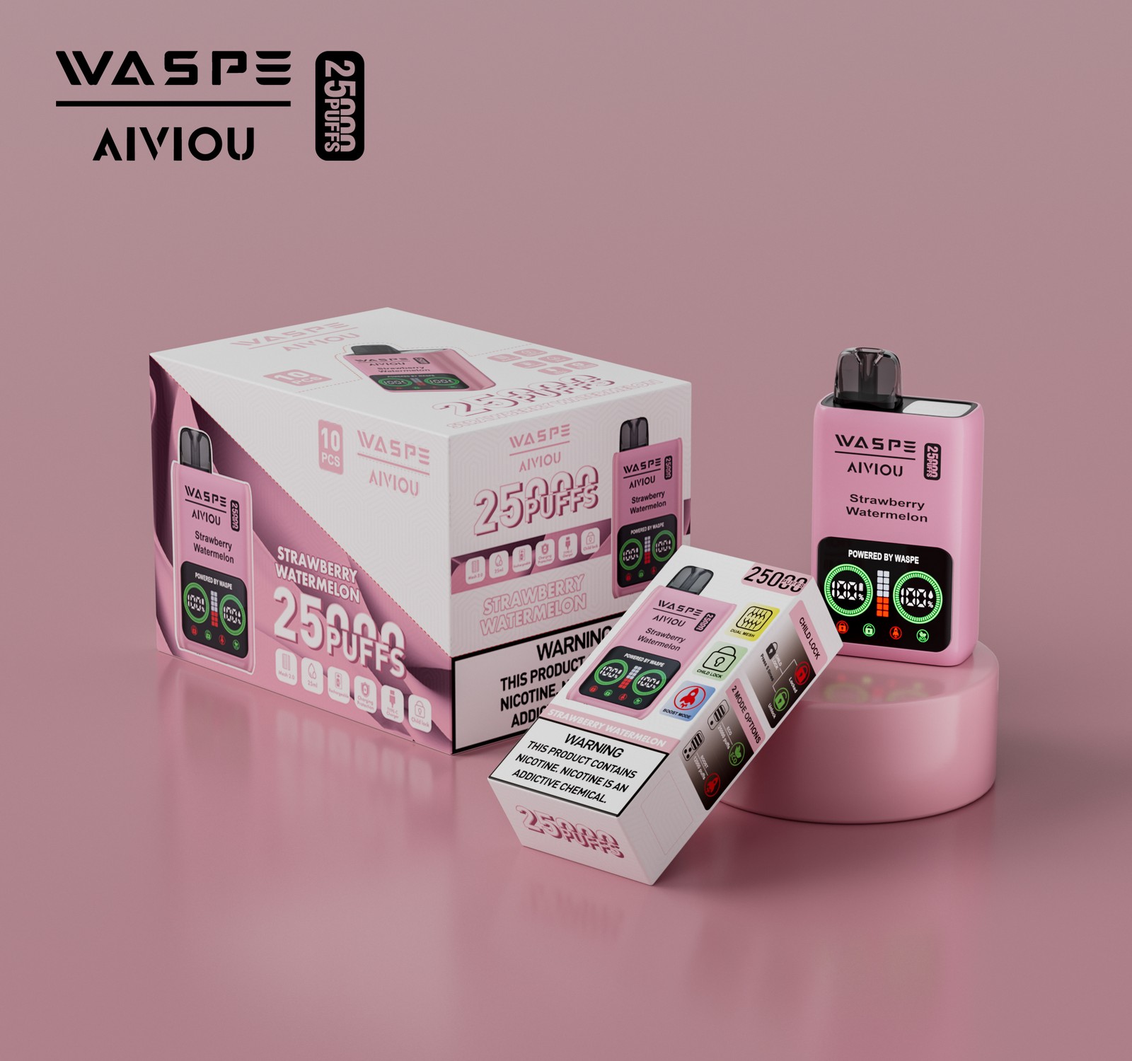 WASPE 25000 25K Puffs Edition LCD Display Disposable Vape in 3. Strawberry Watermelon flavor
