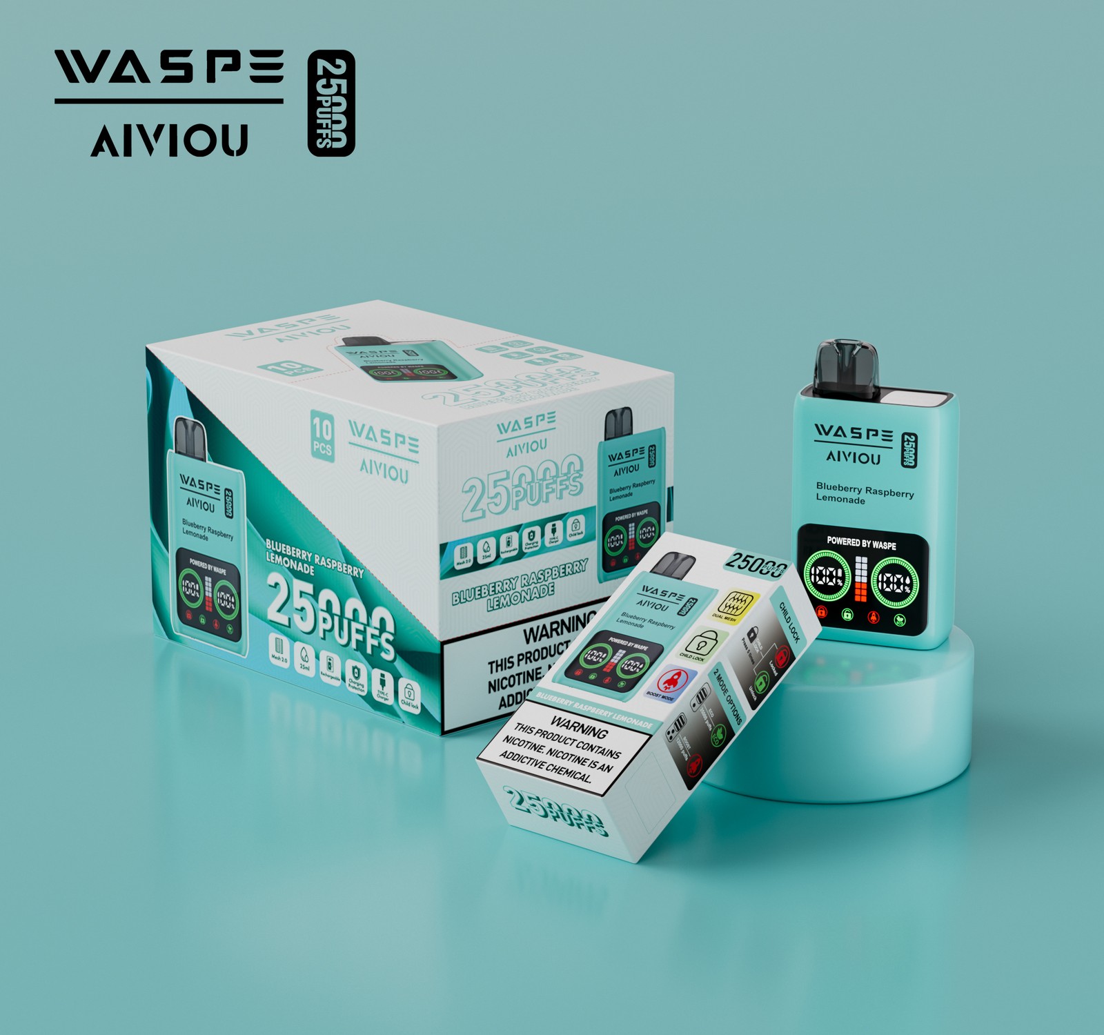 WASPE 25000 25K Puffs Edition LCD Display Disposable Vape in 4. Blueberry Raspberry Lemonade flavor