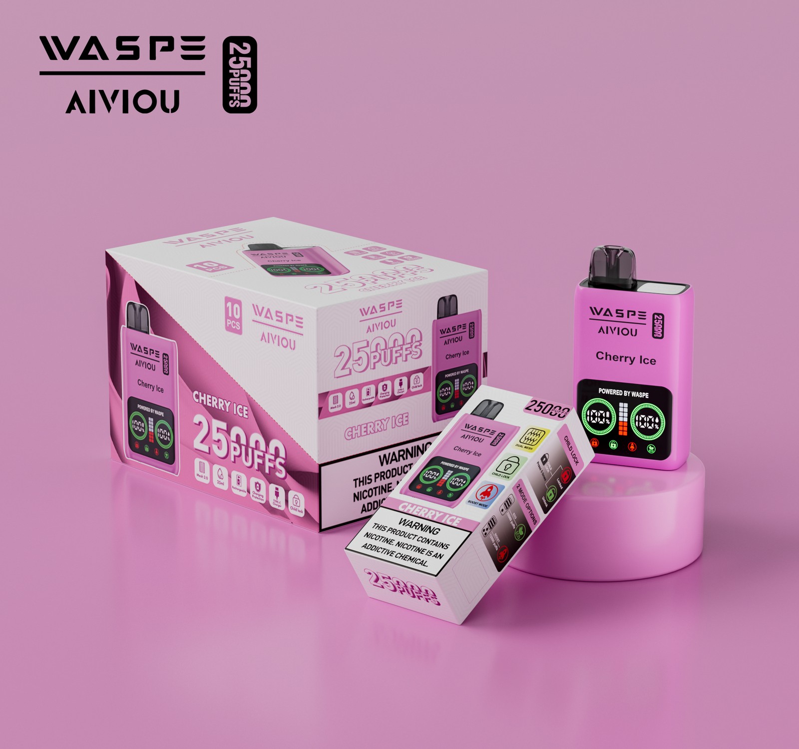 WASPE 25000 25K Puffs Edition LCD Display Disposable Vape in 5. Cherry Ice flavor