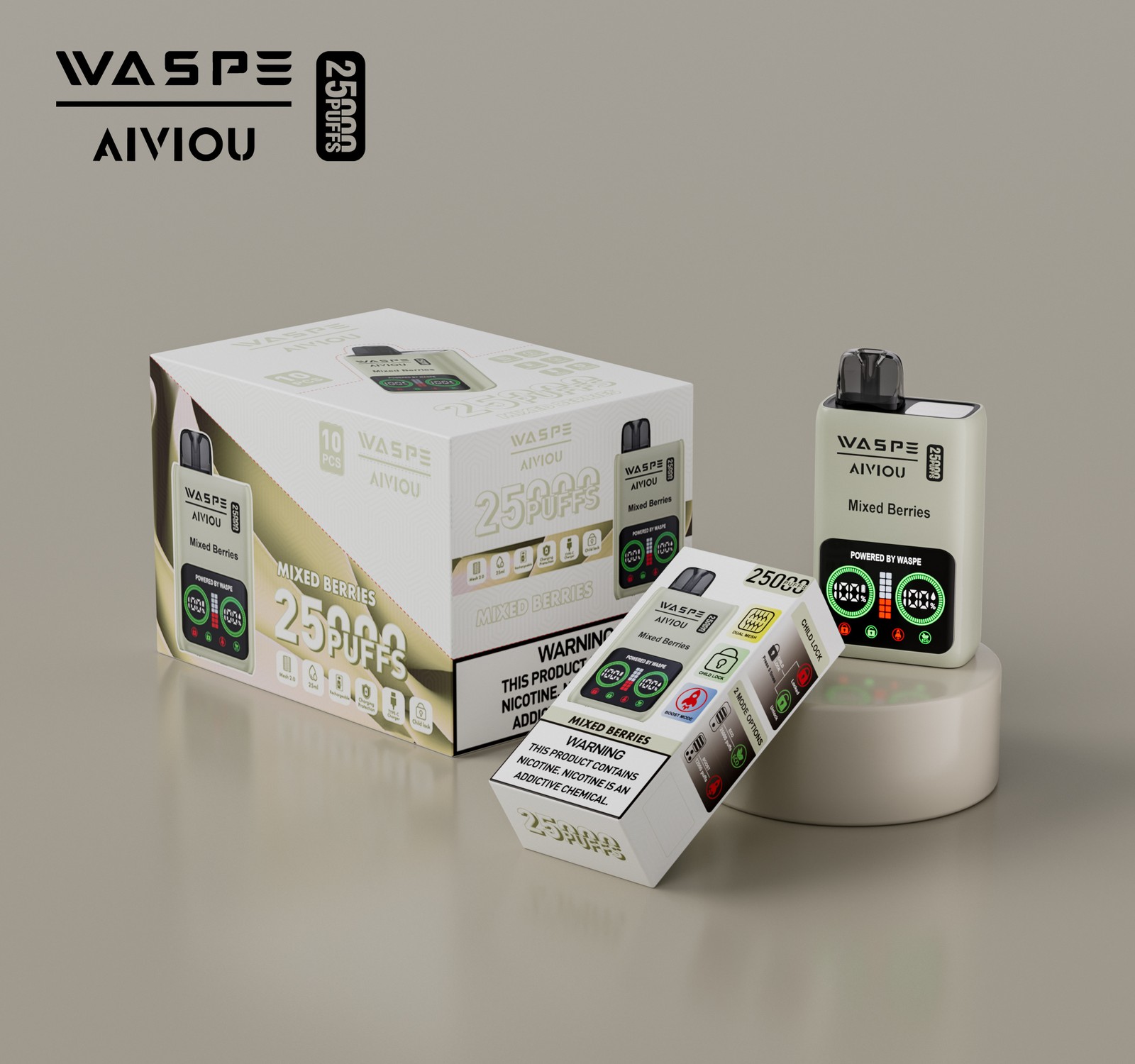 WASPE 25000 25K Puffs Edition LCD Display Disposable Vape in 7. Mixed Berries flavor