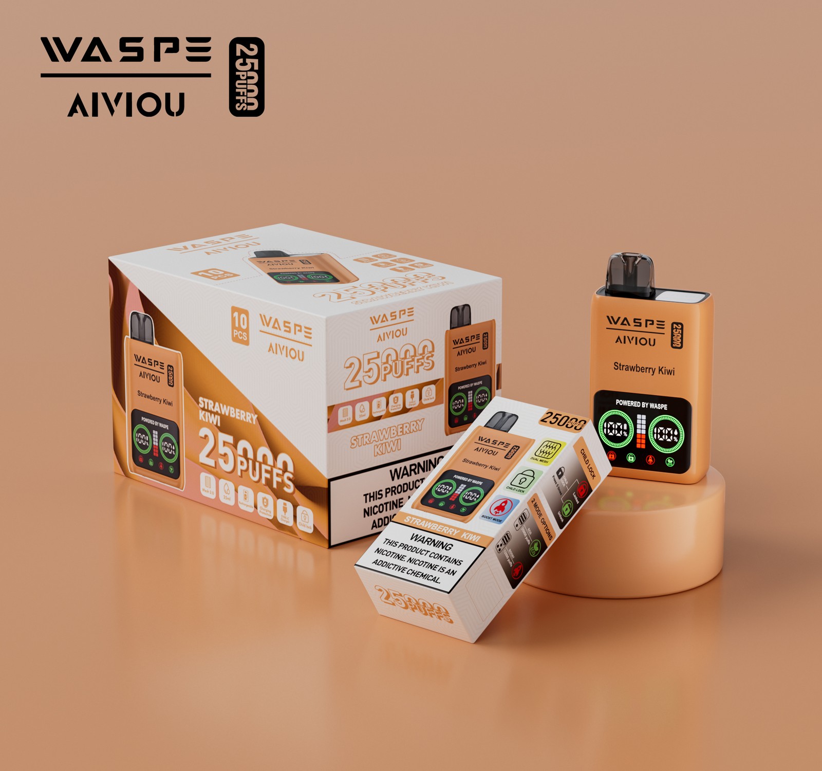 WASPE 25000 25K Puffs Edition LCD Display Disposable Vape in 9. Strawberry Kiwi flavor