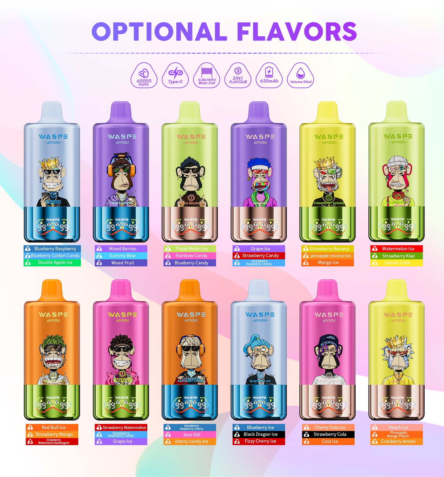 WASPE 60000 60k Puffs 3 random flavor option image