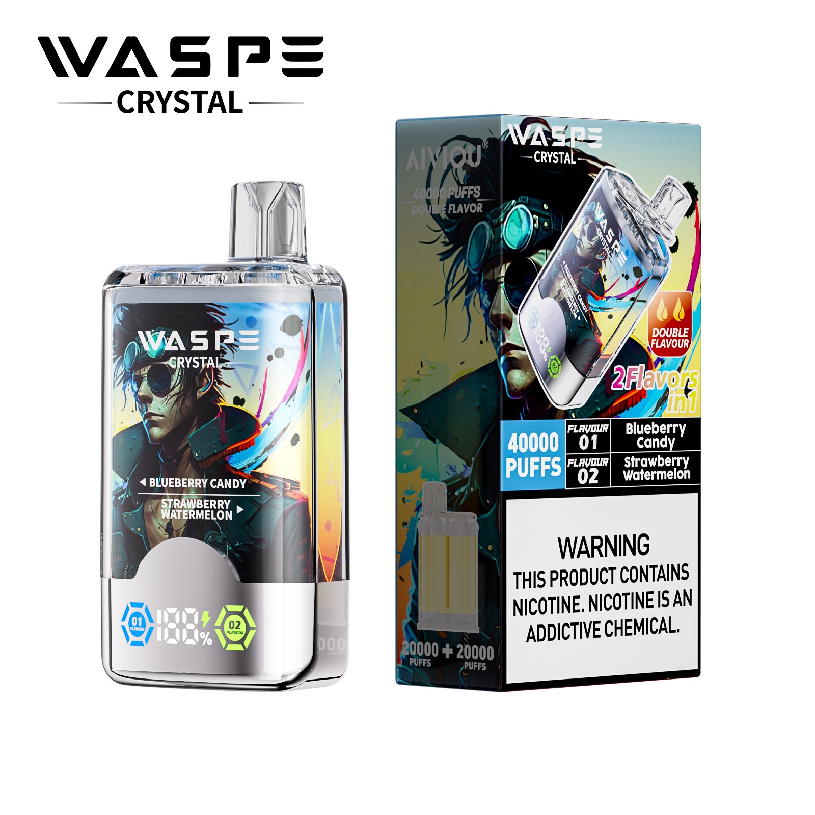 WASPE Crystal 40000 40K Puffs Double Taste LCD Display Disposable Vape random flavor option image