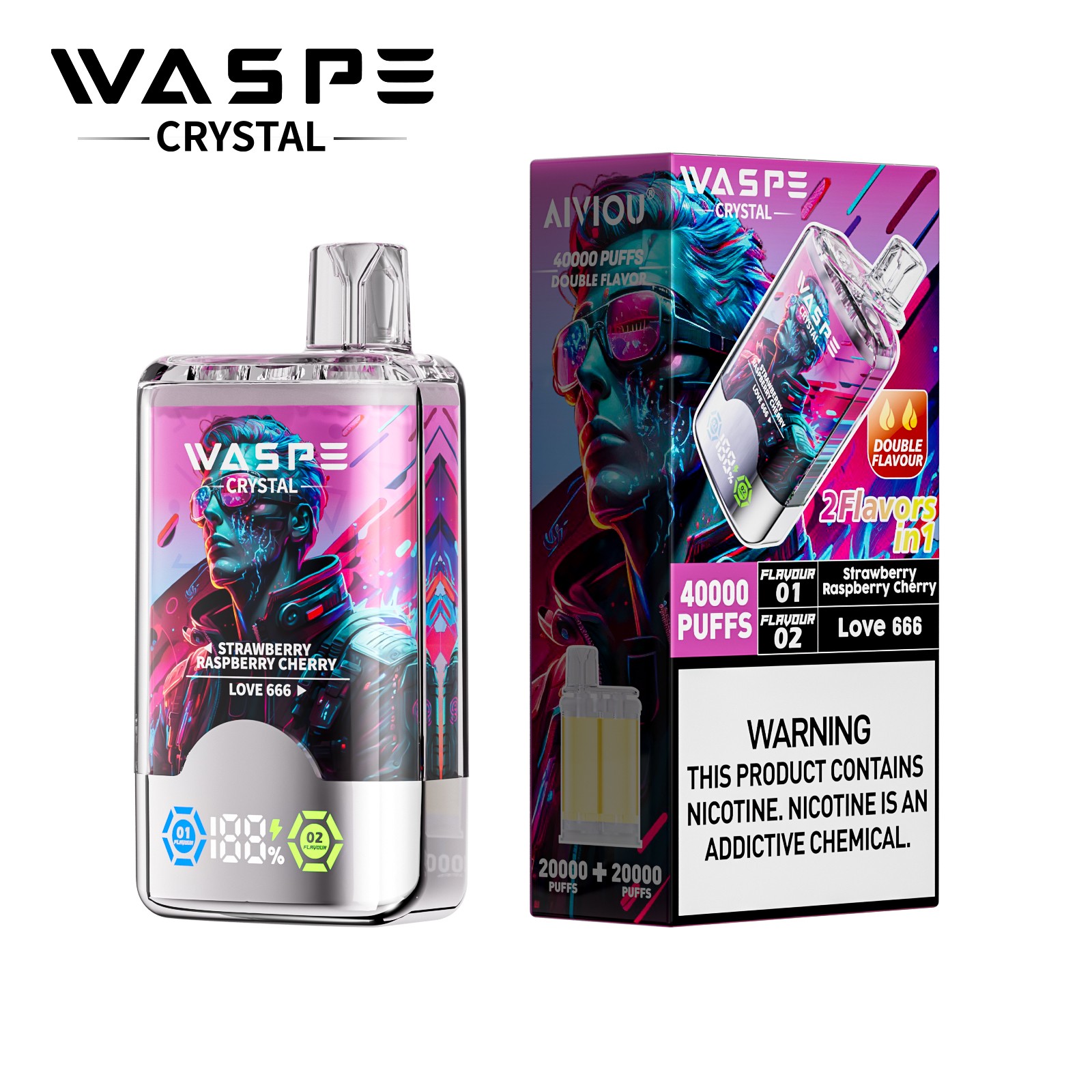 WASPE Crystal 40000 40K Puffs Double Taste LCD Display Disposable Vape random flavor option image