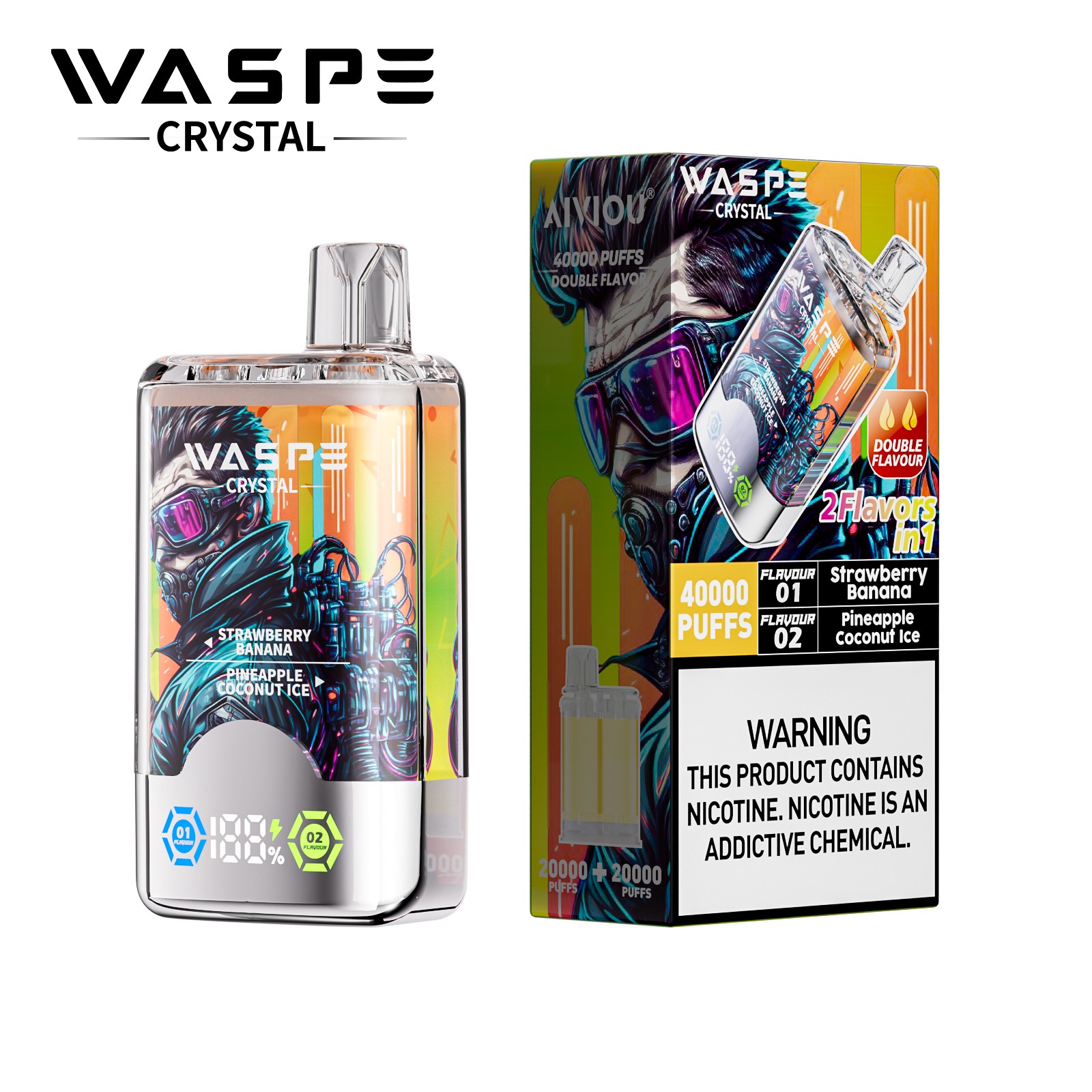 WASPE Crystal 40000 40K Puffs Double Taste LCD Display Disposable Vape random flavor option image