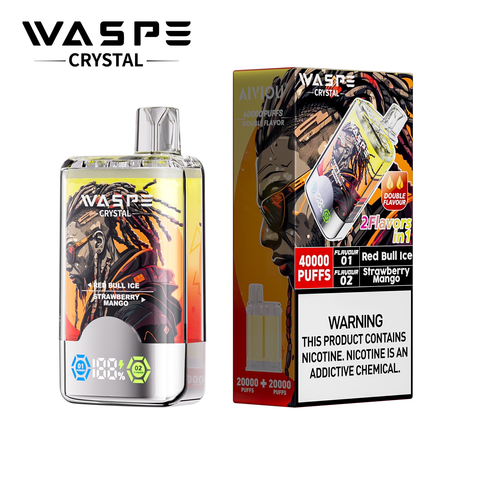 WASPE Crystal 40000 40K Puffs Double Taste LCD Display Disposable Vape random flavor option image