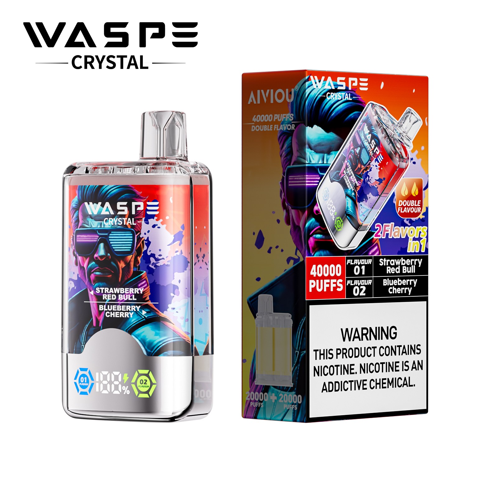 WASPE Crystal 40000 40K Puffs Double Taste LCD Display Disposable Vape random flavor option image