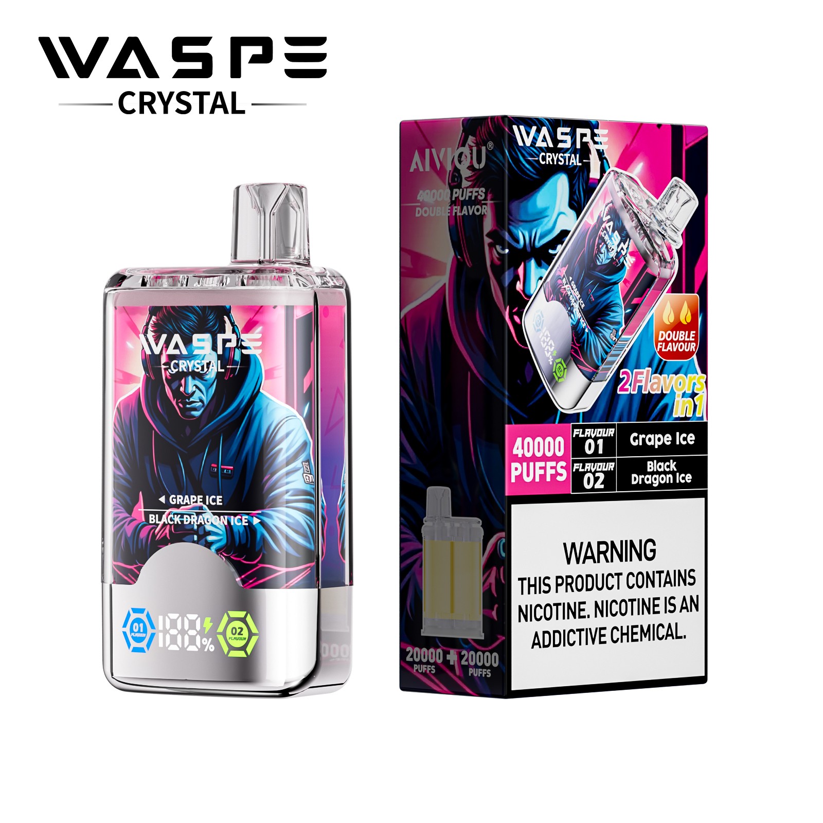 WASPE Crystal 40000 40K Puffs Double Taste LCD Display Disposable Vape random flavor option image