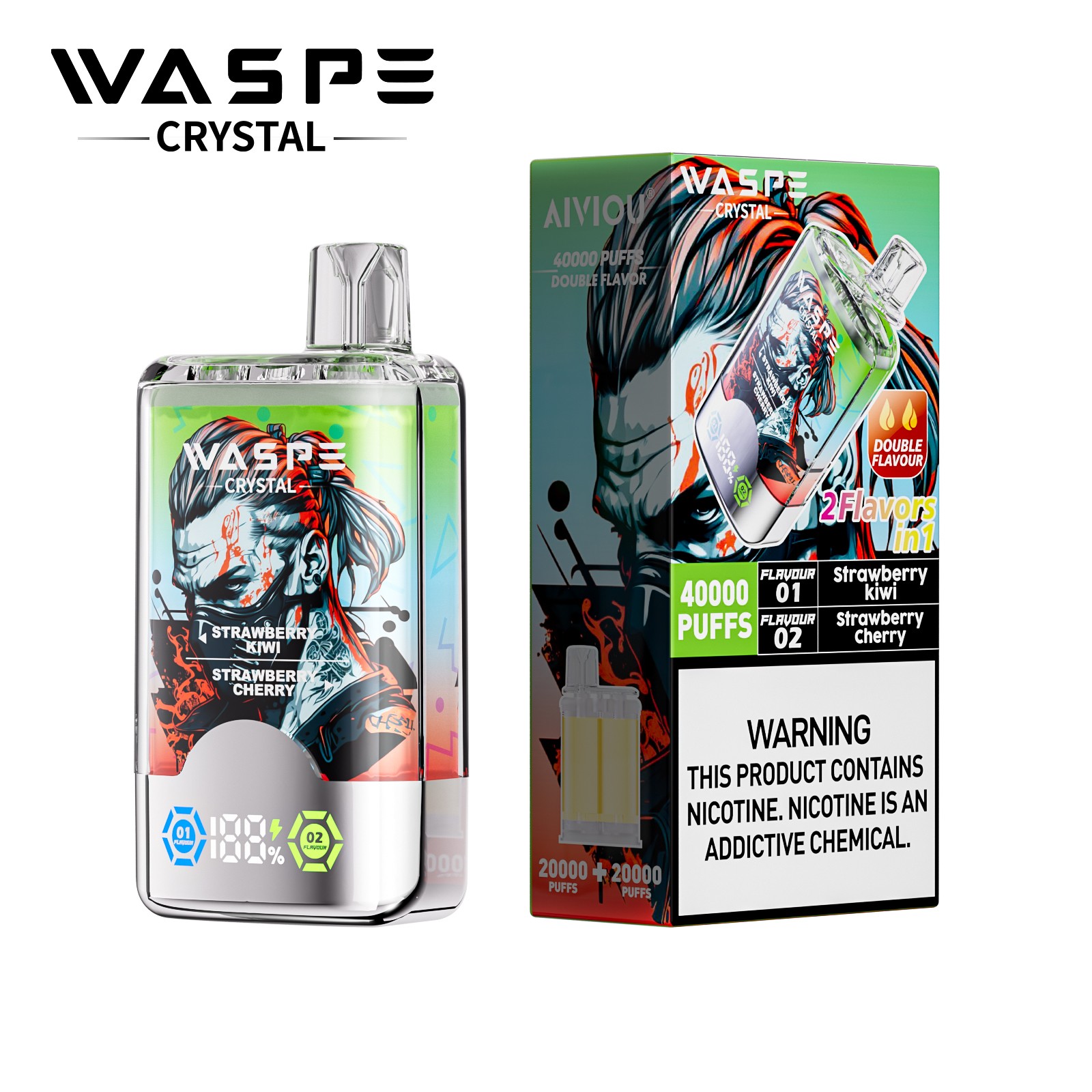 WASPE Crystal 40000 40K Puffs Double Taste LCD Display Disposable Vape random flavor option image
