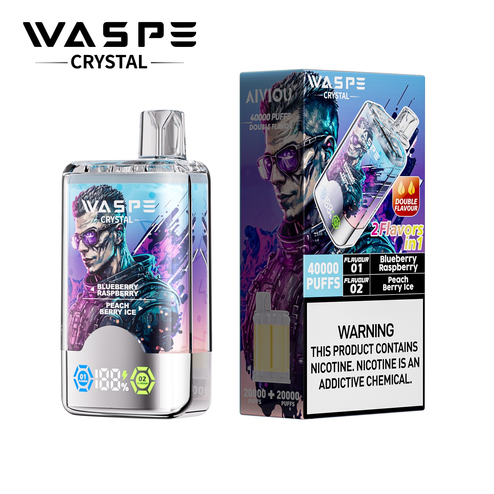 WASPE Crystal 40000 40K Puffs Double Taste LCD Display Disposable Vape random flavor option image