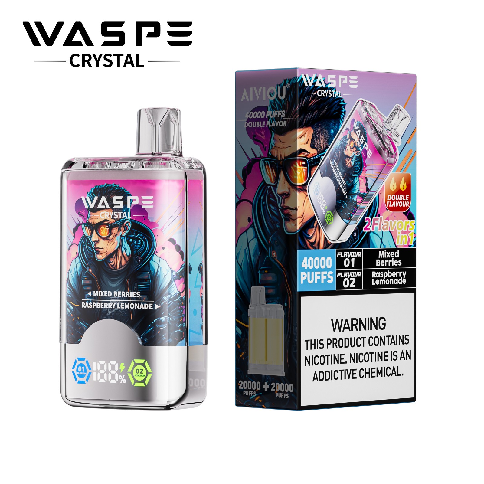 WASPE Crystal 40000 40K Puffs Double Taste LCD Display Disposable Vape random flavor option image
